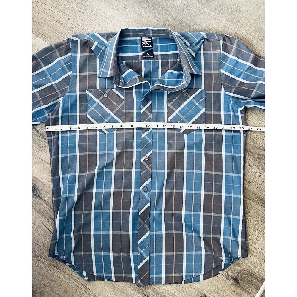 Billabong Short Sleeve Surf Double Pocket Button Up Blue Plaid Shirt Men Size XL